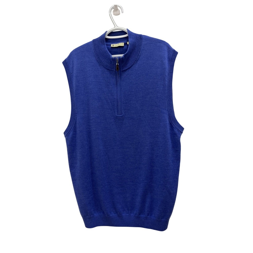 Donald Ross Sweater Vest Mens XL Blue Merino Wool Quarter‎ Zip Golf Mock Neck